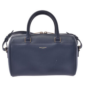 SAINT LAURENT Duffle Bag Navy Blue Calfskin Handbag